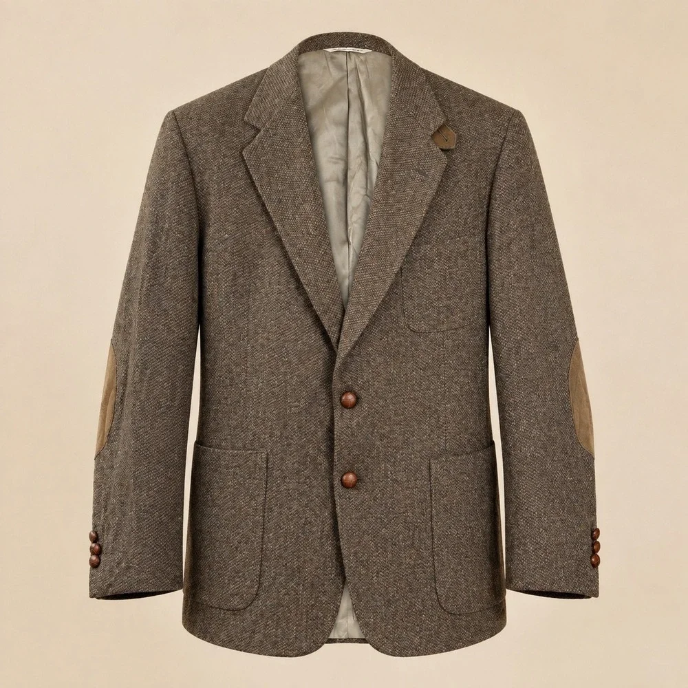 Stafford Sport Coat Size 46L Brown Tweed Wool Elbow Patch USA Made Professor VTG